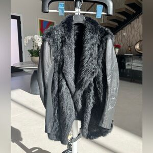 June Black Rabbit Fur Leather Wrap Jacket